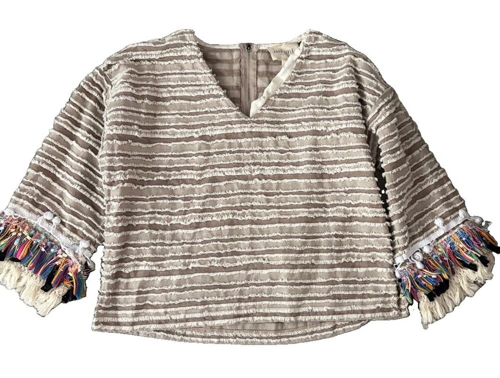 Anthropologie Moon River S Half Sleeve Top Striped Tassels Multicolor
